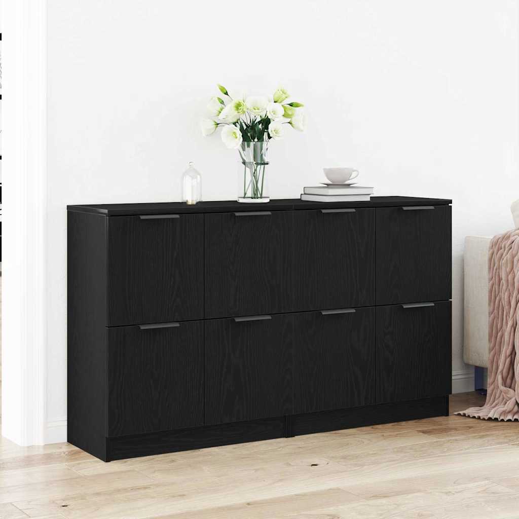 Sideboards 2er Set Schwarz Eiche 60x30x70 cm Holzwerkstoff